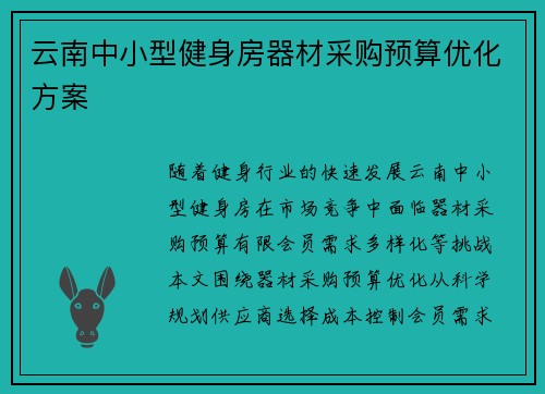 云南中小型健身房器材采购预算优化方案